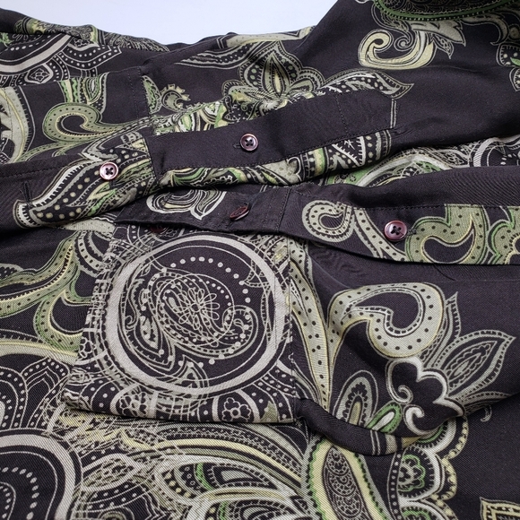 Ann Taylor Women's Paisley Silk  Blouse Brown Green Button Front Ruffle Size 16 - Picture 6 of 12